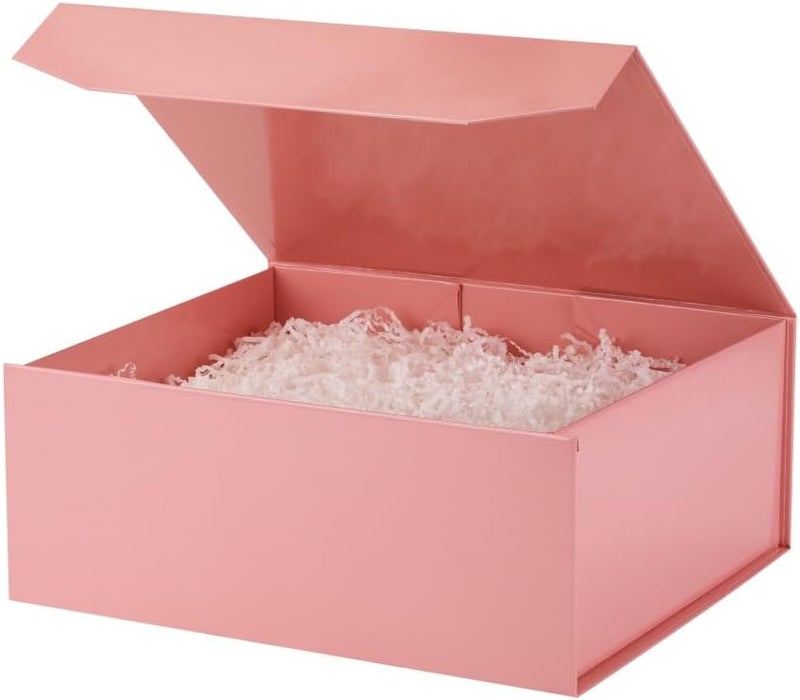 PACKGILO Pink Gift Box - Large (13x11x5.3 Inch) - Magnetic - With Crinkle Paper - Luxury - For Presents - Image 1